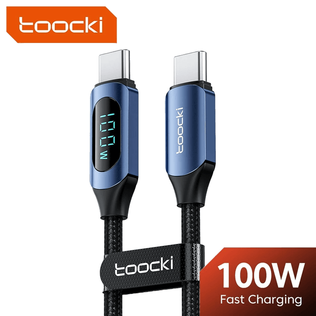 USB-C to USB-C Smart Charge &amp; Data 100W 6A 2 Meter Blue Cable with Display