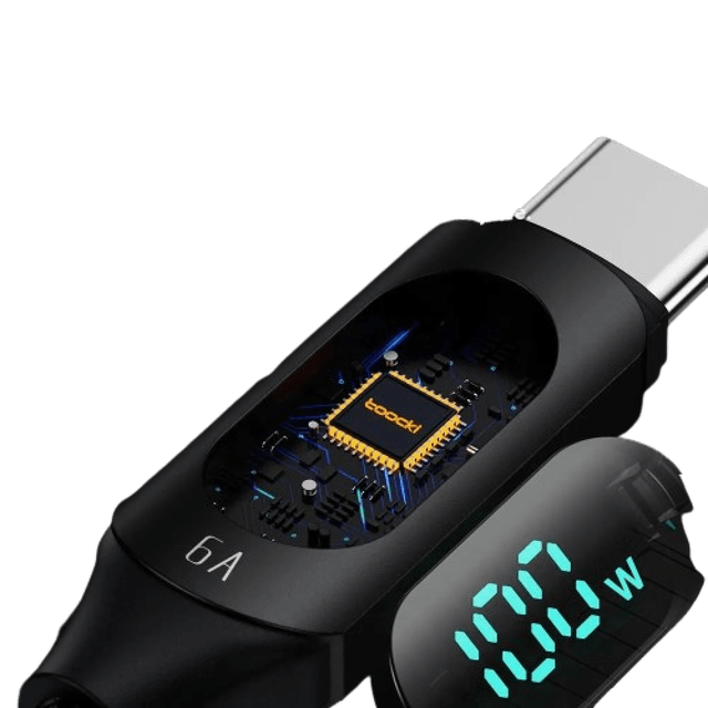 USB-C to USB-C Smart Charge & Data 100W 6A 2 Meter Blue Cable with Display
