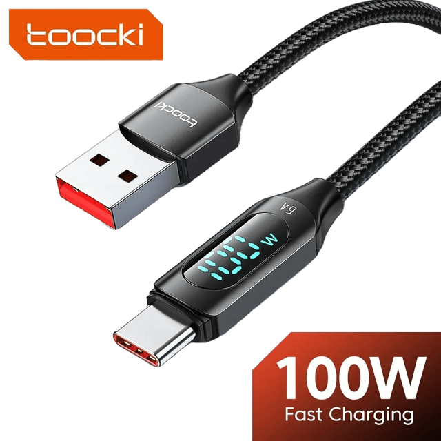 USB-A to USB-C Smart Charge & Data 100W 6A 2 Meter Cable with Display